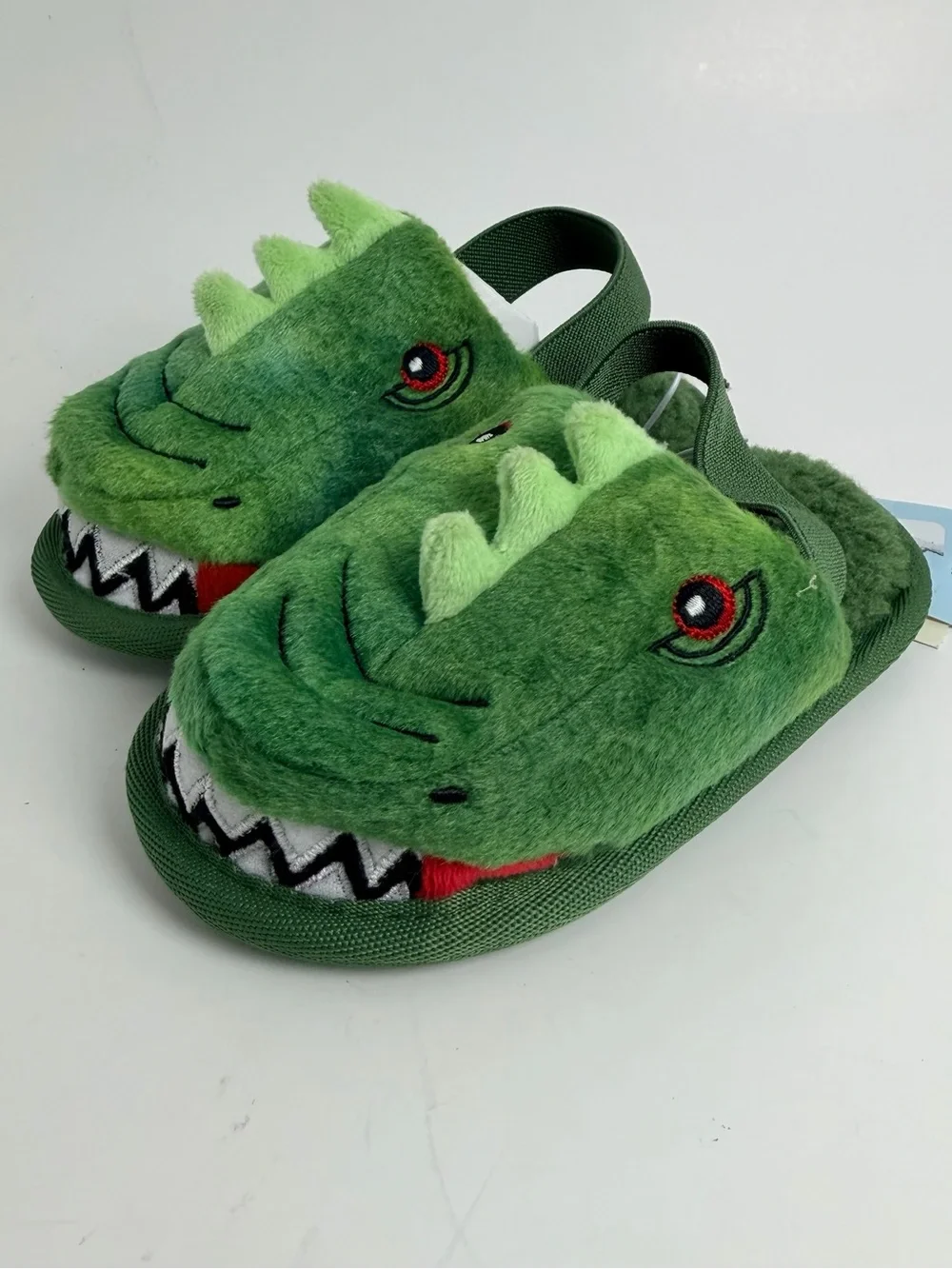 Cat & Jack Green Plush Dinosaur Kids Slippers